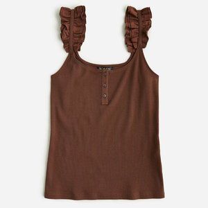 J. Crew Scrunchie Strap Henley Tank in Vintage Rib in Roasted‎ Cocoa Sz 3X